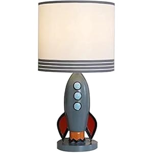 Kids Bedside Table Lamp, Adorable 14 Inch Rocket Ship Design with Cute Lampshade, Space lamp Ideal for Children’s Bedroom Decor, Includes LED Bulb