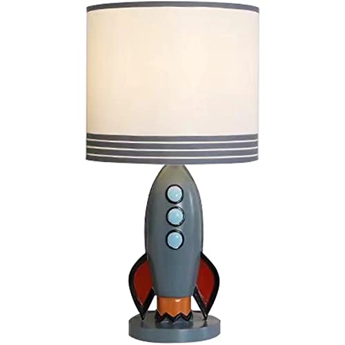 Kids Bedside Table Lamp, Adorable 14 Inch Rocket Ship Design with Cute Lampshade, Space lamp Ideal for Children’s Bedroom Decor, Includes LED Bulb