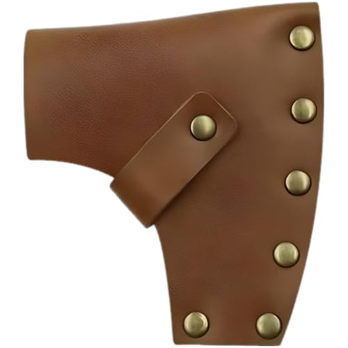 Sacolin Leather Head Cover, Handmade Bushcraft Hatchet Sheath with Studded Button, 3.54 X 1.57 X 4.13 in, Brown, Long-Lasting Leather Sheath for Camping Hatchet