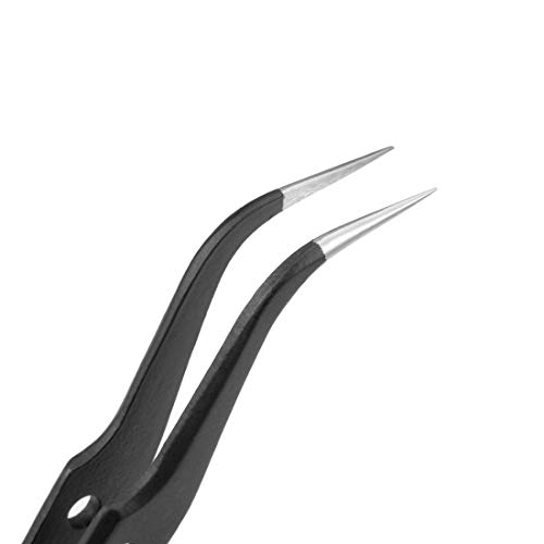 Uxcell 9-Hole Anti-Static Tweezer Set Of 2 Pcs, Stainless Steel Non-Magnetic Curved And Straight Pointed Tip For Craft Jewelry Electronics #TOP3