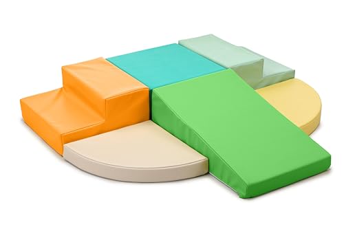 Wilwolfer Schaumstoff Bausteine Kinder Klettern Indoor: 6 Softbausteine Riesenbausteine Spielbausteine - Weiche Bausteine Baby Montessori Großbausteine Kletterspielzeug Outdoor Doppelte Treppe-Set