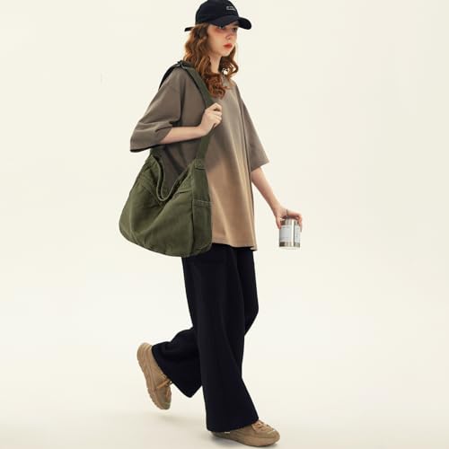 Image of Canvas Hobo Crossbody Shoulder Tote Bag for Women and Men Large Purse Messenger Bag Travel Work Shopping