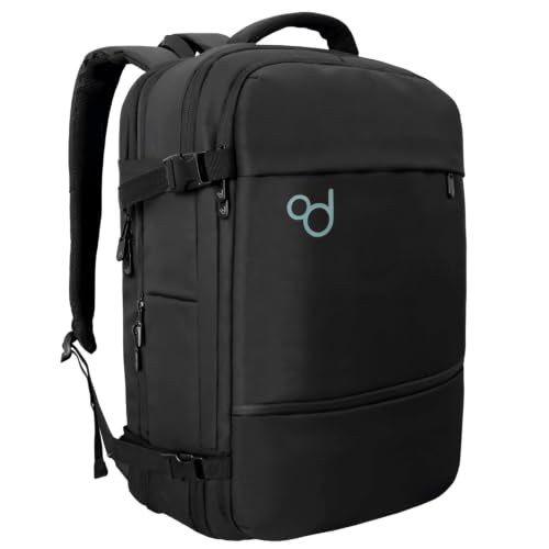 OcioDual Mochila Viaje Cabina 55x40x20 Expandible 40L, Equipaje de Mano Avión con Compartimento Portátil 17”, Maleta Mochila con Bolsa Zapatos, Neceser y Funda Lluvia, Negra