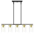 Zevluck 5 Light Island Lights for Kitchen, Gold and Black Chandelier Light Fixture with Glass Shades, Dining Room Light Fixtures Over Table with Adjustable Rods, Farmhouse Chandeliers for Dining Room