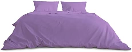 Rohi Easy Care plain Double Duvet Cover set  Soft & Breathable Lilac Bedding Set  Button Closure  Anti Allergy Quilt Set with Pillowcases (Double, Lilac)