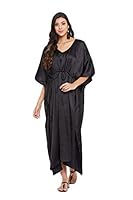 Riara Satin Women Kaftan Nighty Dresses Kimono with Robe Full Length Caftan for Women Maxi Nightdress Sleep Wear Gown for Ladies Maxi Plus Size (Free Size, Black Kaftan)