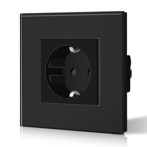 BSEED Enchufe de Pared con Cristal,Enchufes Empotrable Estándar,Toma de Corriente,Seguridad infantil,Fácil de Instalar,M Serie,1 Enchufe,86mm Negro