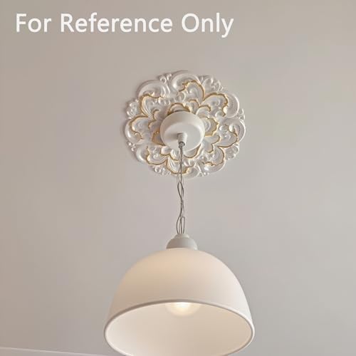 Image of Ceiling Medallion 2Pcs, 12 x 1.57 Inches, White with Gold Edge, ABS | Whole Circle, Fits 1.57 Inch Canopy, European Vintage Carving, Decor For Chandeliers & Ceiling Fans, Made of Plastic