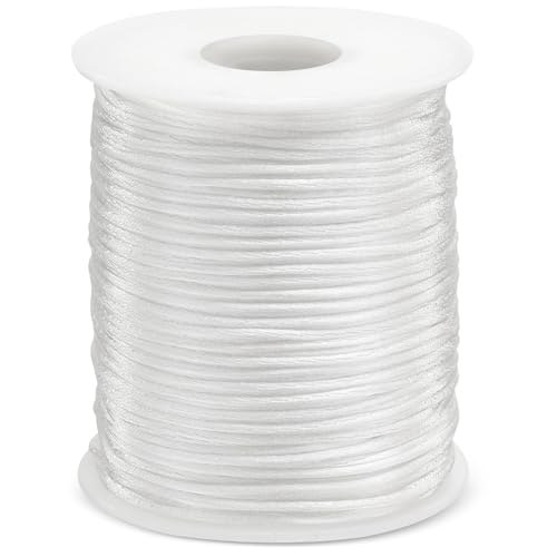 1.5MM 110 Yards White Nylon Cord Wind Chime Cord for Bracelet Necklace Jewelry Making Nylon Satin String Jewelry Thread Beading String for Crafts Chinese Knotting