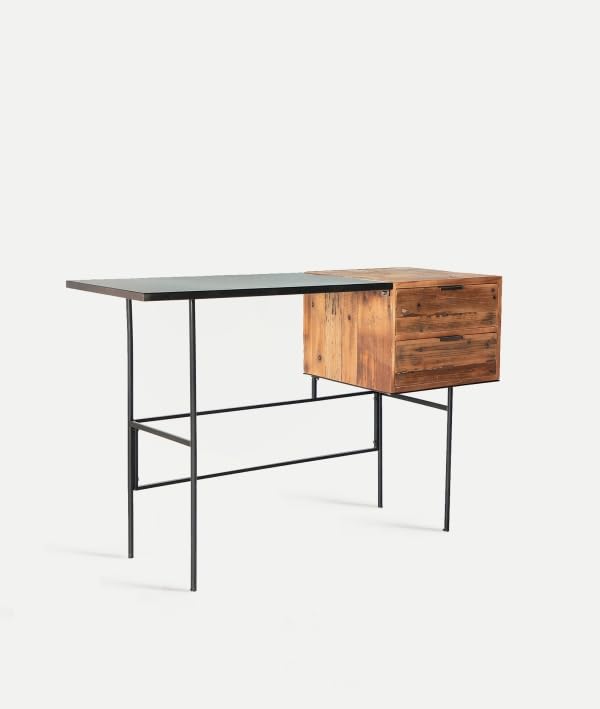 HABITMOBEL Mueble Escritorio Modelo Alexand Acabado Negro Natural diseño Industrial Medidas 120cm x45x78