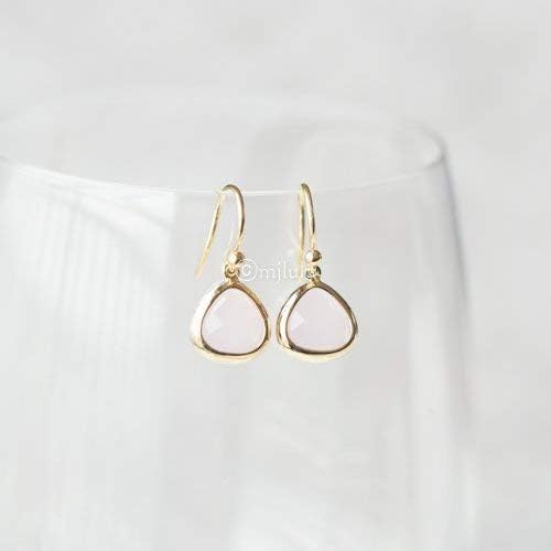 Dainty Simulated Pink Opal Dangle Earrings - 14k Gold-Plated, Hypoallergenic, Lightweight for Everyday Elegance, Minimalist October Birthstone Jewelry by MJLuLu - Image 3