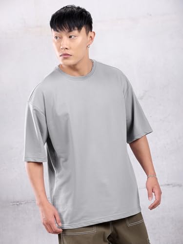 Image of Beyoung Looper Solid Oversized Tshirt for Men | Round Neck | Drop Shoulder | Half Sleeves | Plain Oversized Tshirt