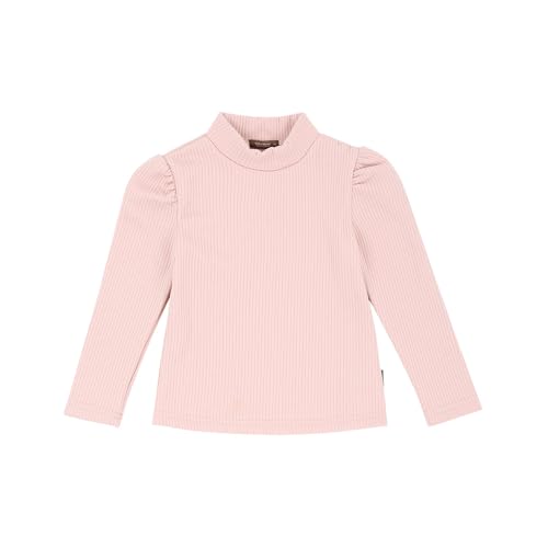 Image of TOTO HEROS Girls Ribbed Mock Neck Long Sleeve Top, Puff Sleeve Stretch Casual Blouse, Pink and White (US, Alpha, X-Small, Pink)