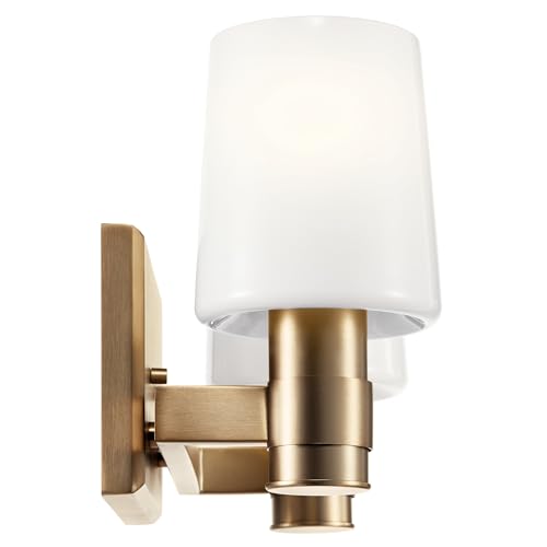Image of Kichler Adani 2-Light Bathroom Vanity Light Fixture with Opal Glass in Champagne Bronze, Modern Wall Mount for Powder Room or Bathroom (8.25 inch x 14.5 inch), 55175CPZ