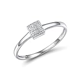 Santuzza 10K White Solid Gold Square Shape Genuine Diamond Simple Dainty Ring for Women (6)