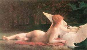 Peinture à l'huile Leda and The Swan Tillier pour habiller un grand mur vide de bureau