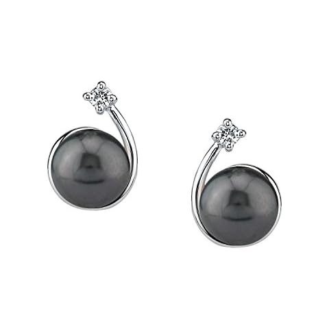 THE PEARL SOURCE 8-9mm Black Tahitian South Sea Cultured Pearl & Cubic Zirconia Shooting Star Earrings for Women Cover
