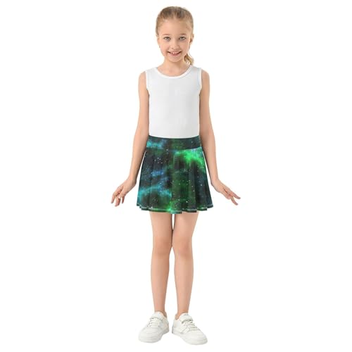 Cosmic Nebula Green Toddler Tennis Skirts Running Athletic Shorts Girls Skorts Pleated Skort 4t3
