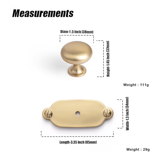 Image of Goo-Ki Champagne Bronze Zinc Alloy Cabinet Large Knob with Backplate - Single Hole Center Cabinet Pull Hardware for Bedroom, Kitchen, 6 Pack(8611-G013)