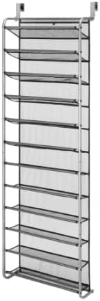 Over-The-Door Shoe Closet Organizer Rack, 36 Pair, 12 Tier, Metal, Gray