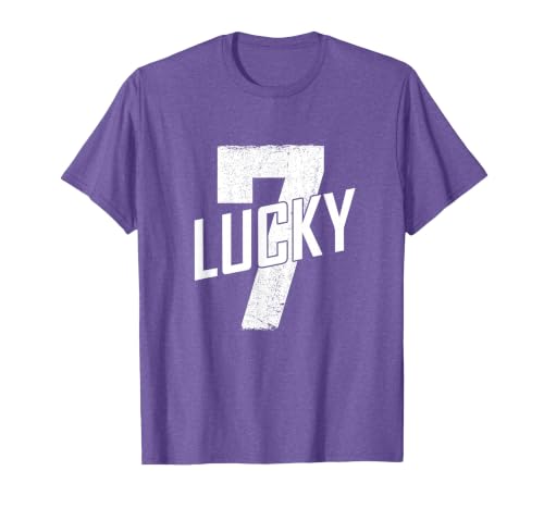 Lucky Seven Distressed in White Lucky Number 7 T-Shirt, Men, Purple Heather, Large