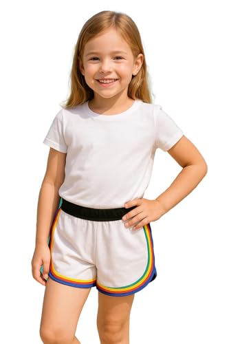 A2Z 4 Kids Chicas Algodón Bailar Deportes Trendy Moda Verano Caliente Corta Ligera Comodidad - Girls Shorts 426 Rainbow White 11-12