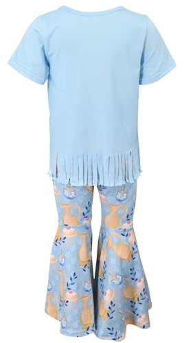 Image of Unique Baby 2 Piece Girls Bell Bottom Leggings Outfit with Short Sleeved Shirt Kid and Toddler Clothes Set