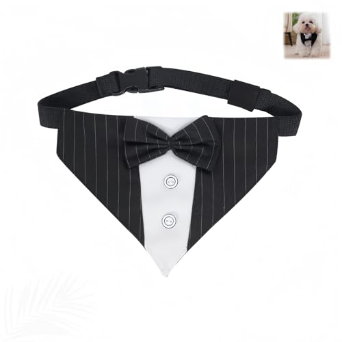 フォーマルドッグタキシードバンダナ 犬猫用スカーフ 蝶ネクタイ付き タキシードコットンバンダナ 結婚式・誕生日・パーティー・記念撮影用 おしゃれ 犬のファッション (L,ブラック)