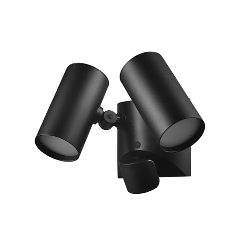 Image of Globe Electric 180-Degree 22W Twin Head Black Hardwired Motion Activated Diecast Architectural Security Light, Spotlight, Outdoor, Outside House Lights