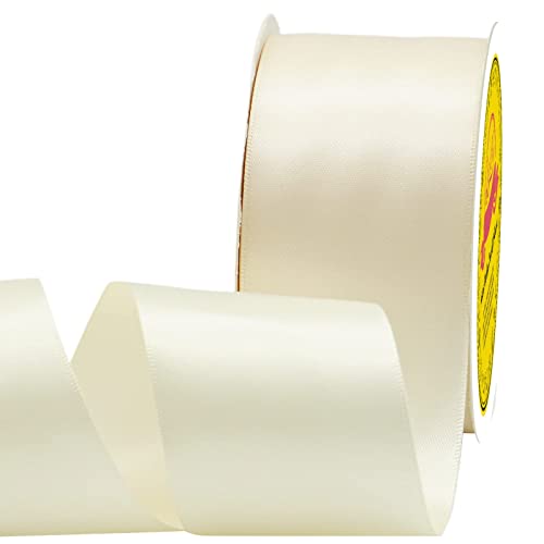 Image of Double Face Ivory Satin Ribbon 2 inch X 25 Yards Polyester Ivory Ribbon for Gift Wrapping Very Suitable for Weddings Party Hair Bow Invitation Decorations and More