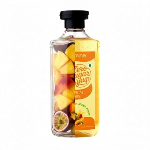 Image of Carmine Zero Sugar Syrup, Tropical Bliss, Sweetened with Monk Fruit, 330g | Made with Peach, Passion Fruit and Pineapple