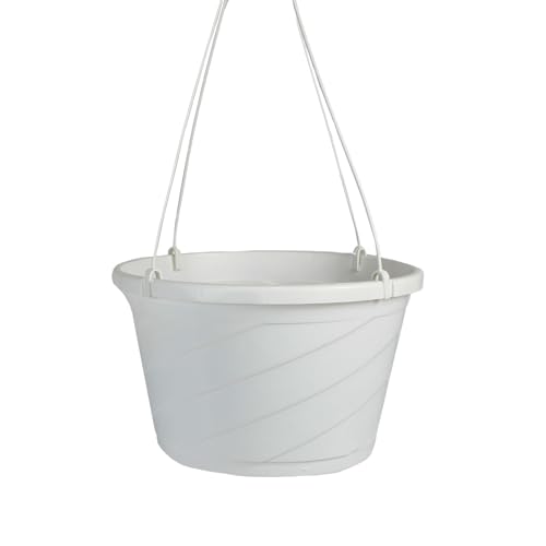 The HC Companies Euro Hanging Basket Planter Decorative 12-Inch Large Plastic Hanging Basket w/Swirl Design for Outdoor Plants, White