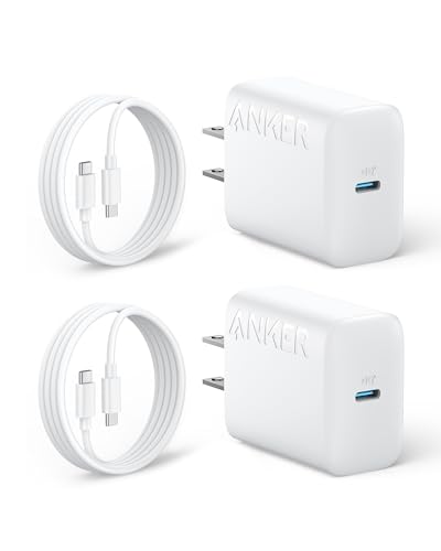Image of Anker 25W USB-C Super Fast Charger, Anker Charger (Non-Foldable) with USBC Cable, Supports PPS Fast Charging for Samsung Galaxy S23 Ultra /S23+ /S23 /S22 /S21 /S20 /Note 20, & More 2Pack 5ft Cable Included