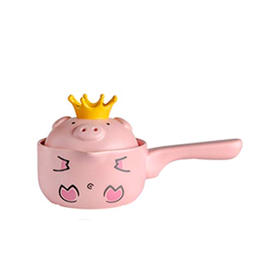 XCXDX Cazuela De Cerámica De Cerdo Lindo, Olla Pequeña De Leche con Tapa, Olla De Guiso Rosa