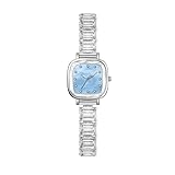 HONKERW orologio Orologi di lusso con diamanti for donna, orologio da polso al quarzo quadrato, delicato, impermeabile, elegante e minimalista smartwatch(Silver Blue)