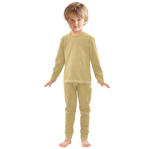 Khaki Long Sleeve Pajamas Set Sleepwear Jammies 2pcs Set Pjs Khaki 02