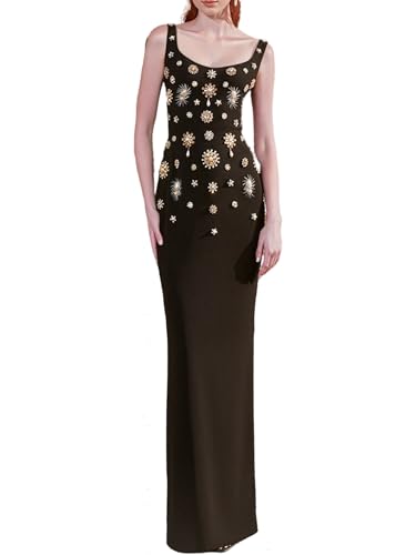 Women's 2025 Fashion Stylish Designer Rhinestone Diamonds Beaded Tank Maxi Long Bodycon Dress