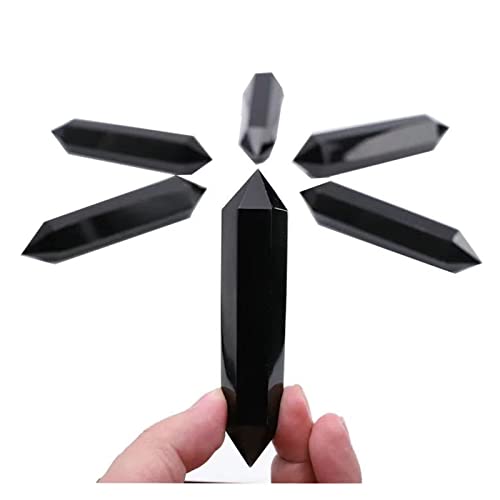 Cristal Naturel Décoration Naturel en Quartz trichelle Noire Obsidienne Cristal Double Point 70 mm-80 mm 1pc (Color : Light Grey, Size : 1PC) Cover