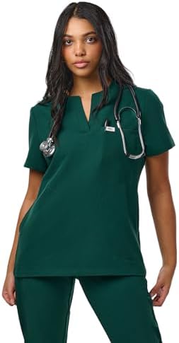 Peelz Rina 4-Pocket A-Neck Women's Scrub Top - Soft Fabric Scrubs, Smart Pocket Design, Slim Fit Scrub Tops for Women