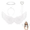 YUVKIN Costume da Angelo Donna, Ali, Aureola, Bacchetta Magica, Decorazione Ali d'Angelo, Halloween Carnevale Festa Cosplay Adulti (Bianco)