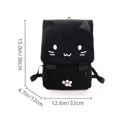 Cute Cat Backpack for Women & Men Kawaii Canvas Rucksack Large Capacity Laptop Bags Travel Daypack3