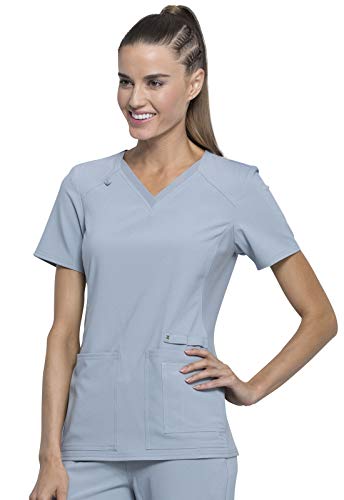 Iflex Scrubs for Women V-Neck Top with Stretchy Knit Side Panels Plus Size CK605, 2XL, Grey - Thumbnail 4