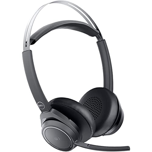 Image of Dell Premier Wireless ANC Headset - WL7022, Control Panel on Headset Includes Call Control, Adjustable Leatherette Headband and Earpads, USB Dongle, Adjustable Boom Mic, Charging Stand - Black