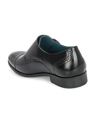 Image of San Frissco Men's Formal Monks Shoes with Buckle Perforated Letherette Double Strap Lace-Up Business Shoes for Office /Comfortable Footwear with Non-Slip TPR Sole for Wedding and Parties