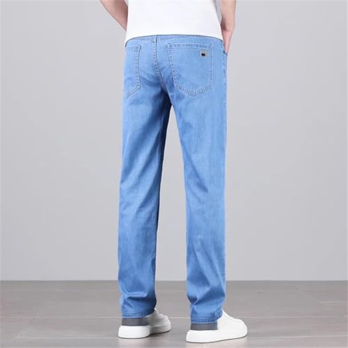 Men's Lyocell Jeans Thin Stretch Straight Leg Business Casual Denim Pants Loose Fit Cotton Trousers3