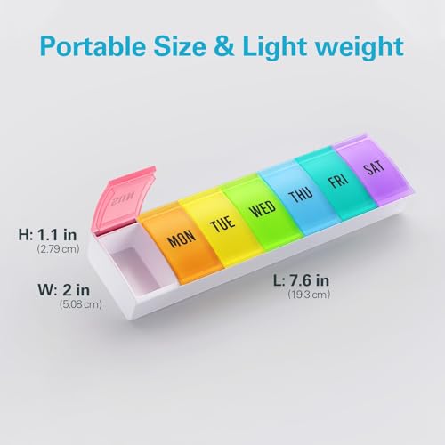 Image of Barhon Medium Size Pill Organizer Weekly, 7 Day Medicine Pill Organizers, Daily Pills Box Case Travel for Big Vitamin Supplements Fish Oil, Multi-Colored