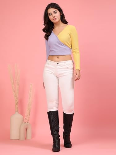 Image of Rigo Casual Wear V Neck Rib Knit Top for Women | Slim Fit Long Sleeves Western Tops for Women