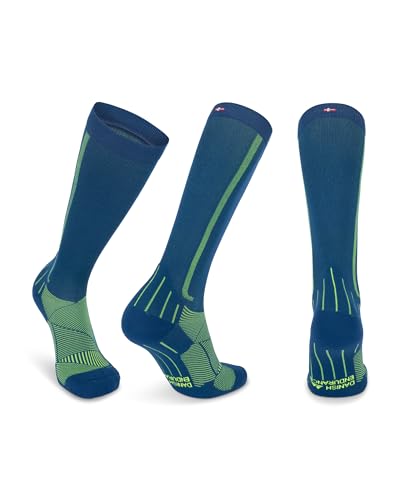 DANISH ENDURANCE Compression Socks for Women and Men, Legs & Shin Supports, Running & Travel, Blue/Neon Yellow, Medium