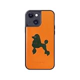 COGURE スマホケース iPhone15用 ケース 本革 イタリアンサドルレザー 犬 犬柄 dog プードル 耐衝撃 シンプル かわいい おしゃれ ギフトボックス付き COTPoo 犬柄A オレンジ