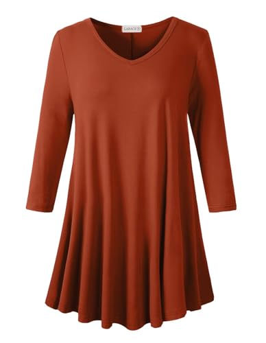 Image of LARACE Tunics 3 /4 Sleeve Plus Size Tops for Women V Neck Loose Fit Flowy Clothing for Leggings